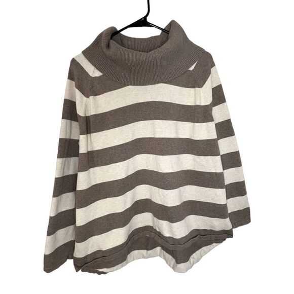 Jeanne Pierre Cream and Tan Striped Loose Fit Sweater - Picture 1 of 4